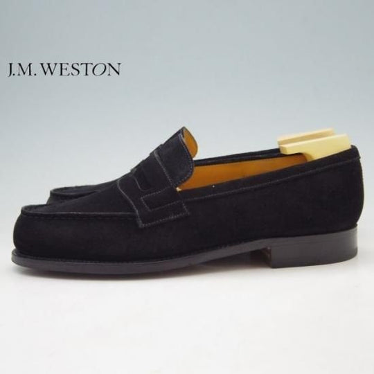 美品★JM.ウェストン 5D【定価￥110,000-★コインローファー/180】41ラスト/スエード/黒/メンズ/Weston/ウエストン★a165