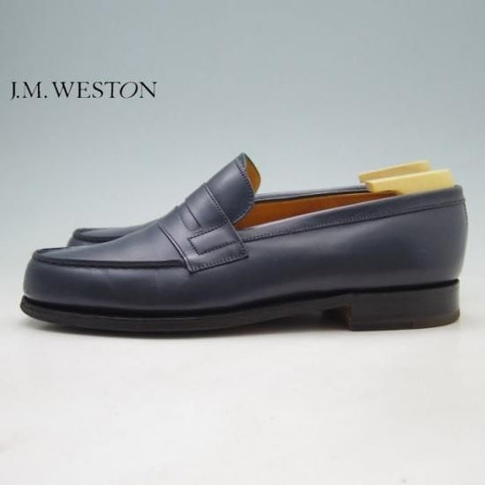 美品★JM.ウェストン 5D【定価￥110,000-★コインローファー/180】41ラスト/ボックスカーフ/紺/メンズ/Weston/ウエストン★a163