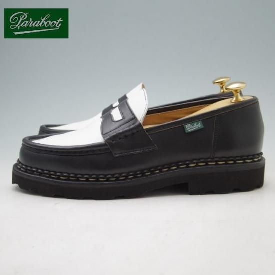 未使用★パラブーツ SIZE 6【★BEAMS別注/REIMS/ランス】コインローファー/マルシェソール/カーフ/白×黒/コンビ/Paraboot★a220