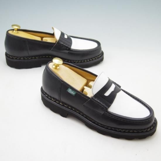 未使用★パラブーツ SIZE 6【★BEAMS別注/REIMS/ランス】コインローファー/マルシェソール/カーフ/白×黒/コンビ/Paraboot★a220