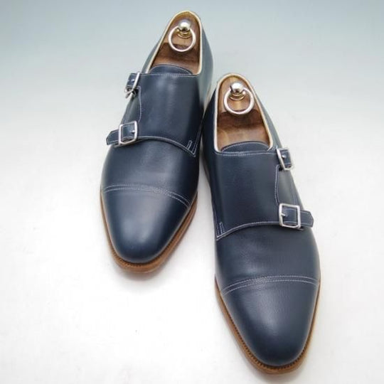 未使用★ジョンロブ 7.5E【貴重★ウィリアム同型/WALLACE】ダブルモンク/グレインレザー/紺/JOHN LOBB★a217
