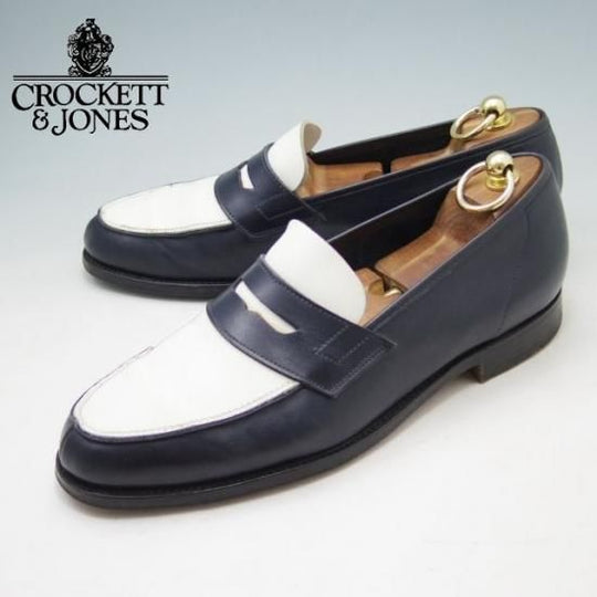 ★クロケット&ジョーンズ 8E【★ポールスミス別注/Paul smith】コインローファー/カーフ/白×紺/メンズ/Crockett&Jones★a215