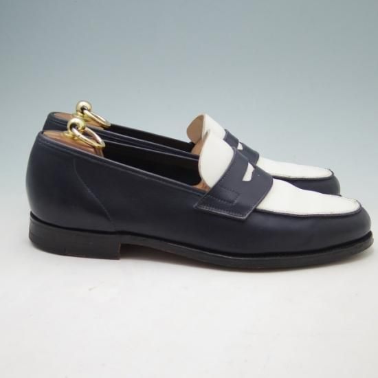 ★クロケット&ジョーンズ 8E【★ポールスミス別注/Paul smith】コインローファー/カーフ/白×紺/メンズ/Crockett&Jones★a215