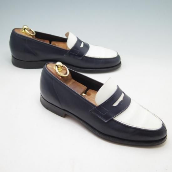 ★クロケット&ジョーンズ 8E【★ポールスミス別注/Paul smith】コインローファー/カーフ/白×紺/メンズ/Crockett&Jones★a215