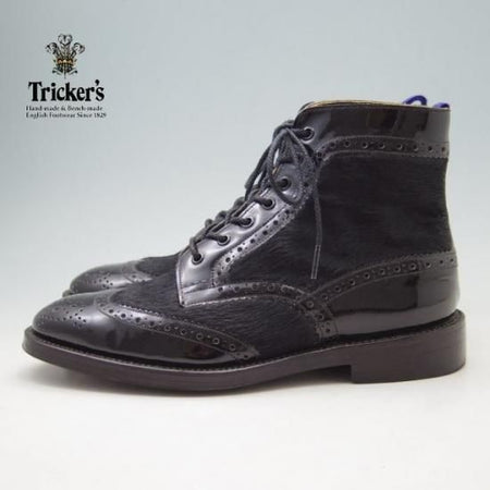 極美品★トリッカーズ SIZE 8【★GMT別注/ハラコ×パテント】ブーツ/黒/Tricker's★a197