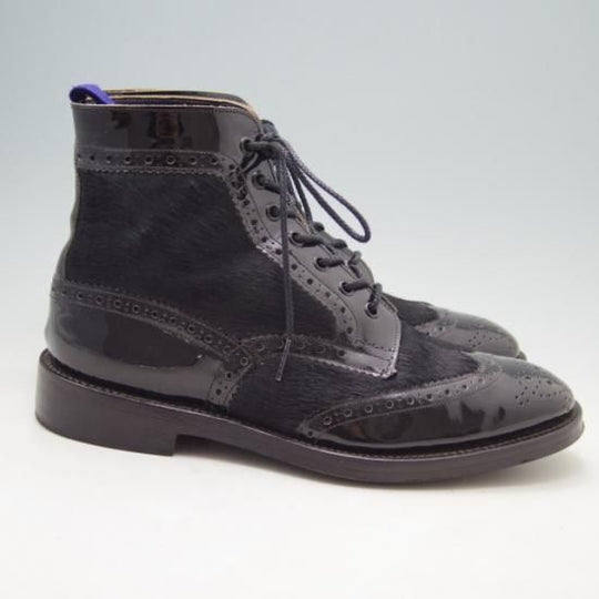極美品★トリッカーズ SIZE 8【★GMT別注/ハラコ×パテント】ブーツ/黒/Tricker's★a197