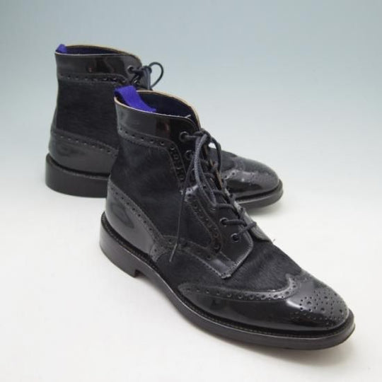 極美品★トリッカーズ SIZE 8【★GMT別注/ハラコ×パテント】ブーツ/黒/Tricker's★a197