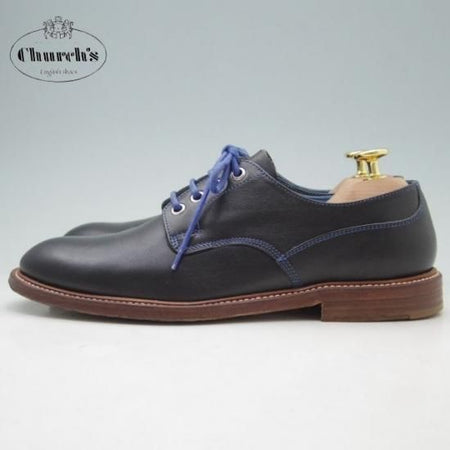 極美品★チャーチ(レディース) SIZE 37.5【貴重★FLOSSIE/プレーントゥ】レザーソール仕様/カーフ/紺★a244