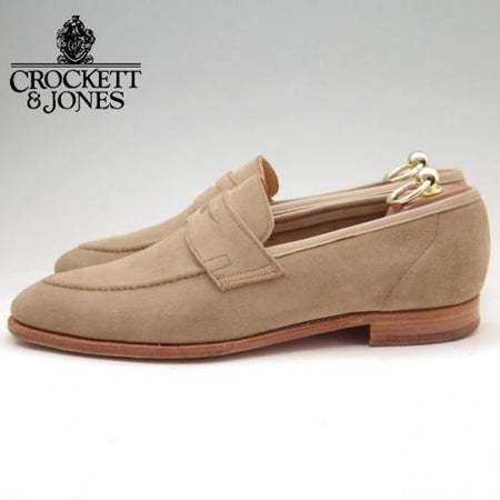 極上★クロケット&ジョーンズ 8.5E【★コインローファー/スエード/薄茶/サンド/メンズ】Crockett&Jones★a266