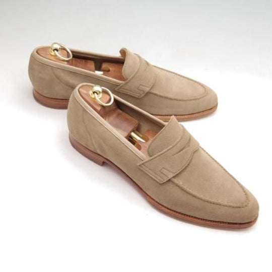 極上★クロケット&ジョーンズ 8.5E【★コインローファー/スエード/薄茶/サンド/メンズ】Crockett&Jones★a266