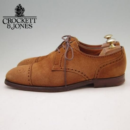極上★クロケット&ジョーンズ 5E【★ハンドグレード/THIERRY】セミブローグ/スエード/茶/メンズ/Crockett&Jones★a267