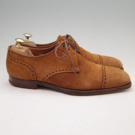 極上★クロケット&ジョーンズ 5E【★ハンドグレード/THIERRY】セミブローグ/スエード/茶/メンズ/Crockett&Jones★a267