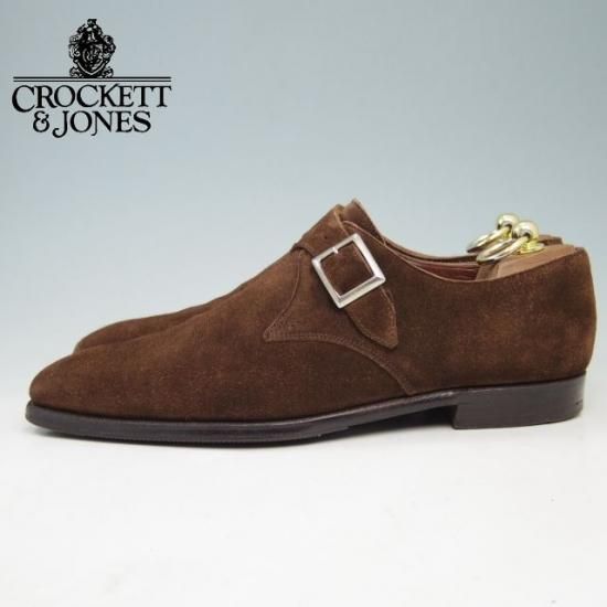 極上★クロケット&ジョーンズ 7.5E【★ハンドグレードライン/MITCHELL】モンクストラップ/スエード/茶/Crockett&Jones★a336