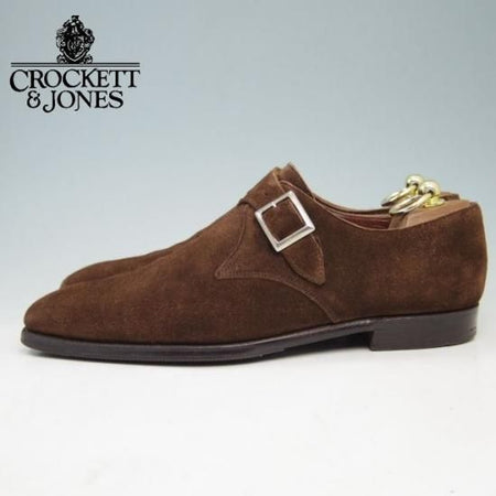 極上★クロケット&ジョーンズ 7.5E【★ハンドグレードライン/MITCHELL】モンクストラップ/スエード/茶/Crockett&Jones★a336