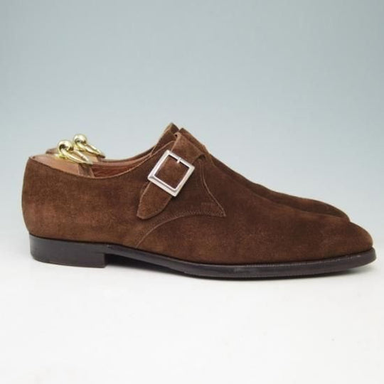 極上★クロケット&ジョーンズ 7.5E【★ハンドグレードライン/MITCHELL】モンクストラップ/スエード/茶/Crockett&Jones★a336
