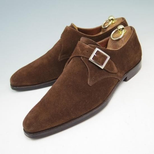 極上★クロケット&ジョーンズ 7.5E【★ハンドグレードライン/MITCHELL】モンクストラップ/スエード/茶/Crockett&Jones★a336