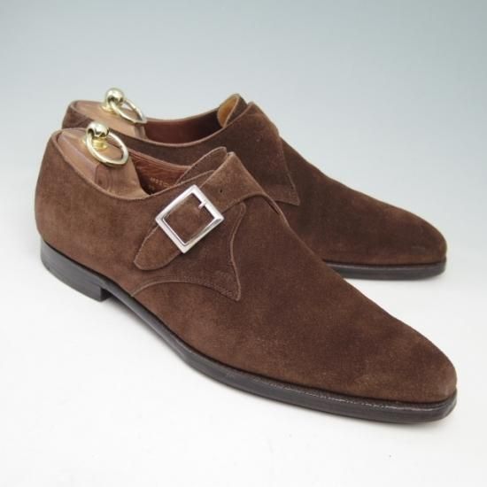 極上★クロケット&ジョーンズ 7.5E【★ハンドグレードライン/MITCHELL】モンクストラップ/スエード/茶/Crockett&Jones★a336