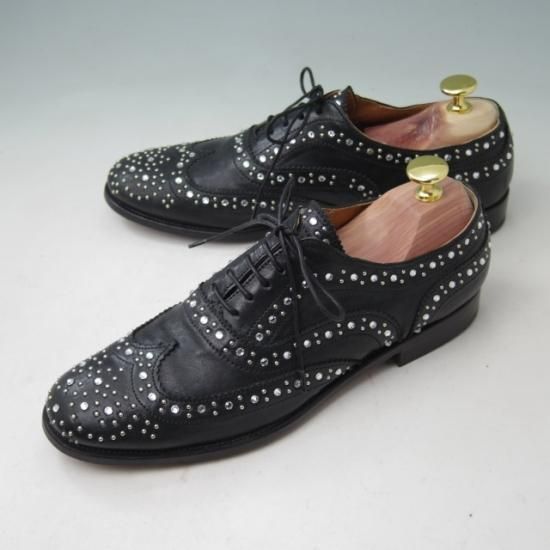 極美品★チャーチ(レディース) 37【貴重★BURWOOD 3W/スタッズ】バーウッド/フルブローグ/カーフ/黒/Church's★a344