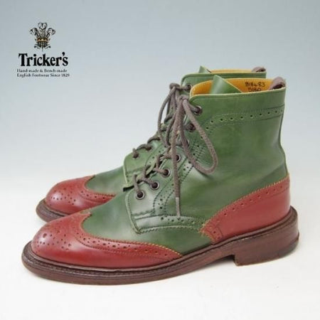 極上★トリッカーズ(レディース) SIZE 4.5【コンビ仕様★カントリーブーツ/5180】カーフ/緑×赤/Tricker's★a371