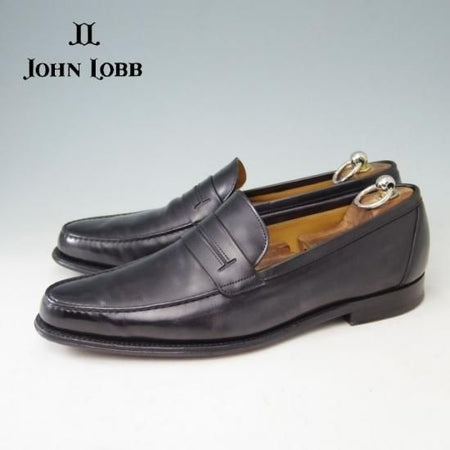 極美品★ジョンロブ SIZE 42【貴重★エルメス別注/HERMES】KEITH/H304/コインローファー/ミュージアムカーフ/黒/JOHN LOBB★a377