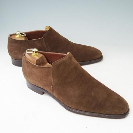 美品★クロケット&ジョーンズ 7E【★ハンドグレードライン/KEMPTON】センターエラスティック/スエード/茶/メンズ/Crockett&Jones★a383