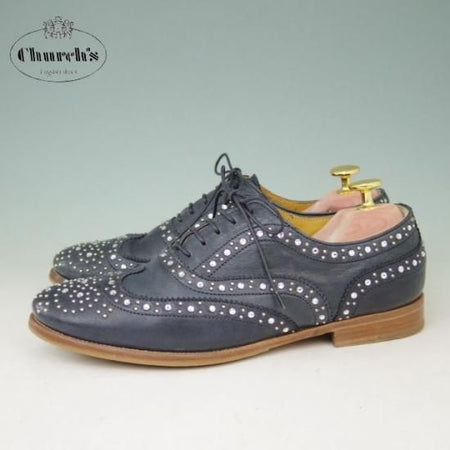 極美品★チャーチ(レディース) SIZE 37【貴重★山羊革/NAPPA AVUATOR/バーウッド】BURWOOD/スタッズ/紺/Church's★a396