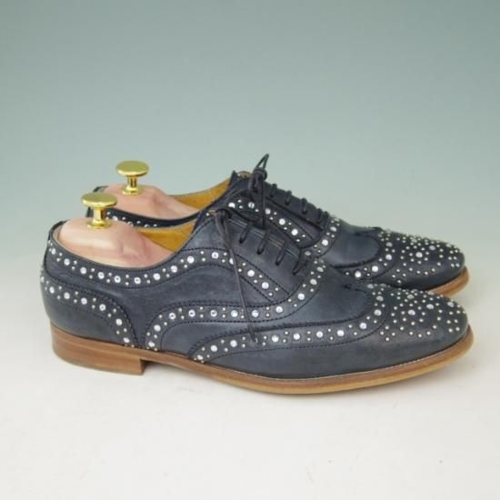 極美品★チャーチ(レディース) SIZE 37【貴重★山羊革/NAPPA AVUATOR/バーウッド】BURWOOD/スタッズ/紺/Church's★a396