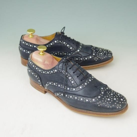 極美品★チャーチ(レディース) SIZE 37【貴重★山羊革/NAPPA AVUATOR/バーウッド】BURWOOD/スタッズ/紺/Church's★a396