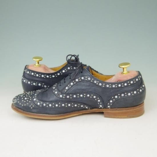 極美品★チャーチ(レディース) SIZE 37【貴重★山羊革/NAPPA AVUATOR/バーウッド】BURWOOD/スタッズ/紺/Church's★a396
