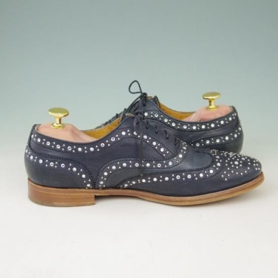 極美品★チャーチ(レディース) SIZE 37【貴重★山羊革/NAPPA AVUATOR/バーウッド】BURWOOD/スタッズ/紺/Church's★a396