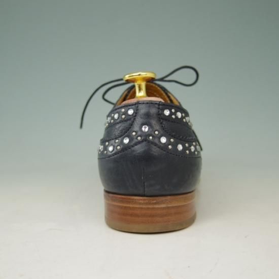 極美品★チャーチ(レディース) SIZE 37【貴重★山羊革/NAPPA AVUATOR/バーウッド】BURWOOD/スタッズ/紺/Church's★a396