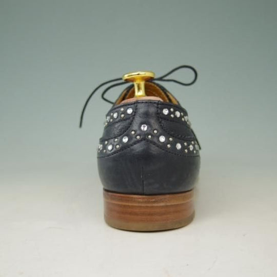 極美品★チャーチ(レディース) SIZE 37【貴重★山羊革/NAPPA AVUATOR/バーウッド】BURWOOD/スタッズ/紺/Church's★a396