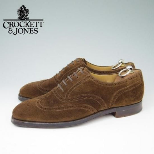 極上★クロケット&ジョーンズ 7.5E【★フルブローグ/LAMBETH】スエード/茶/メンズ/Crockett&Jones★a416