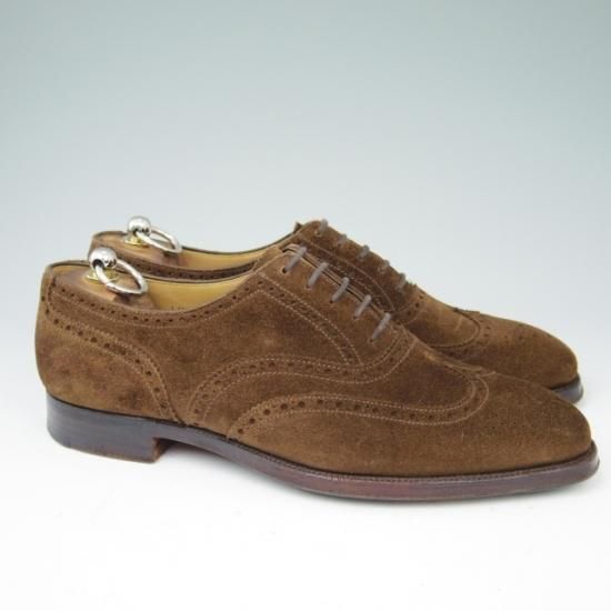 極上★クロケット&ジョーンズ 7.5E【★フルブローグ/LAMBETH】スエード/茶/メンズ/Crockett&Jones★a416