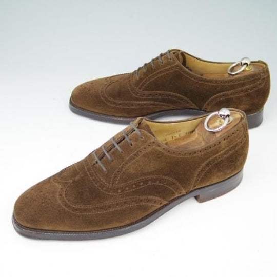 極上★クロケット&ジョーンズ 7.5E【★フルブローグ/LAMBETH】スエード/茶/メンズ/Crockett&Jones★a416
