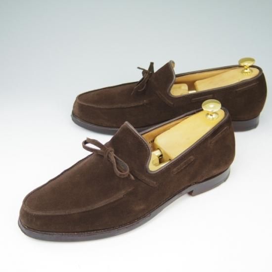 美品★クロケット&ジョーンズ 6.5E【★バーニーズNY別注/HAYLING】スエード/濃茶/リボンローファー/メンズ/BARNEYS/Crockett&Jones★a469