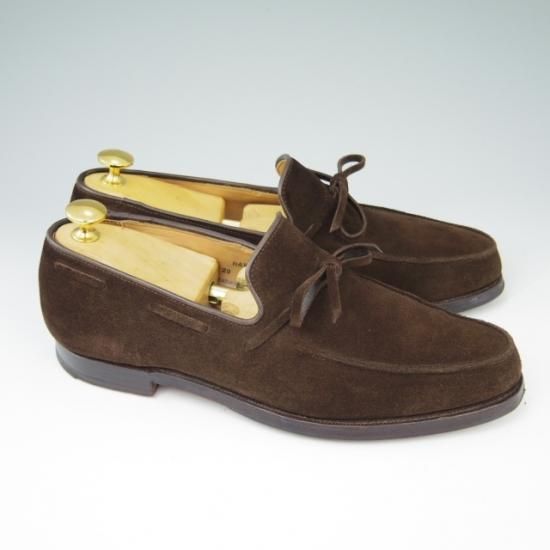 美品★クロケット&ジョーンズ 6.5E【★バーニーズNY別注/HAYLING】スエード/濃茶/リボンローファー/メンズ/BARNEYS/Crockett&Jones★a469
