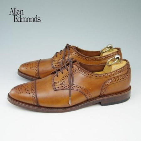 極美品★(米)アレンエドモンズ 6D【★セミブローグ/Sanford】カーフ/茶/メンズ/ALLEN EDMONDS★a521