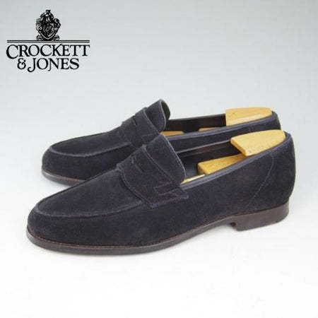 極上★クロケット＆ジョーンズ 6E【★コインローファー/スエード/紺/メンズ】Crockett＆Jones★a581
