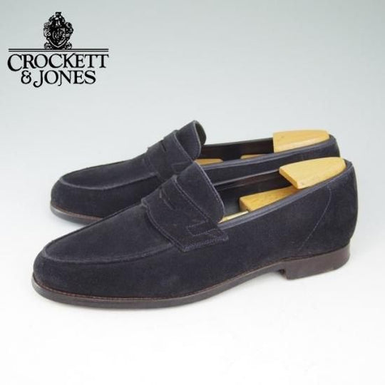 極上★クロケット＆ジョーンズ 6E【★コインローファー/スエード/紺/メンズ】Crockett＆Jones★a581
