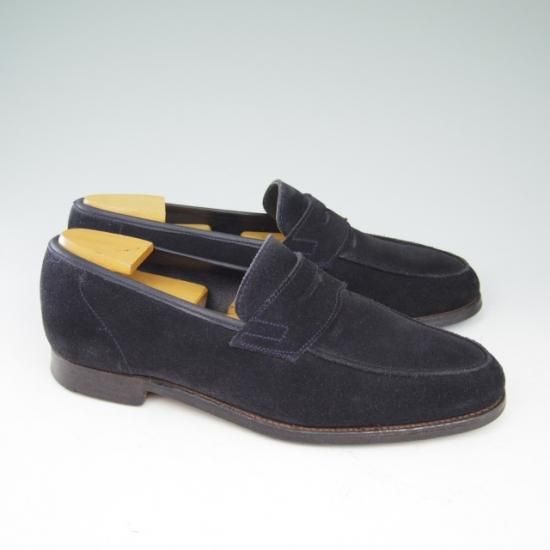 極上★クロケット＆ジョーンズ 6E【★コインローファー/スエード/紺/メンズ】Crockett＆Jones★a581