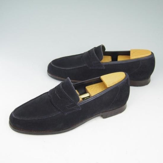 極上★クロケット＆ジョーンズ 6E【★コインローファー/スエード/紺/メンズ】Crockett＆Jones★a581
