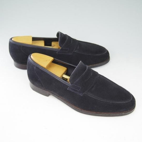 極上★クロケット＆ジョーンズ 6E【★コインローファー/スエード/紺/メンズ】Crockett＆Jones★a581