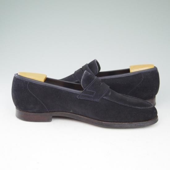 極上★クロケット＆ジョーンズ 6E【★コインローファー/スエード/紺/メンズ】Crockett＆Jones★a581