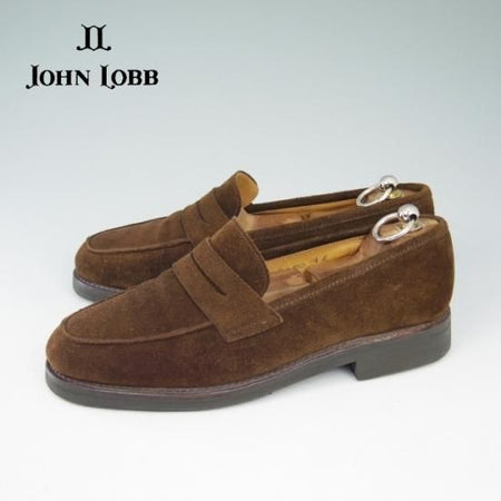 極上★ジョンロブ 7E【貴重★PARISロゴ時代の製品/CAMPUS】315ラスト/コインローファー/スエード/茶/メンズ/JOHN LOBB★a618