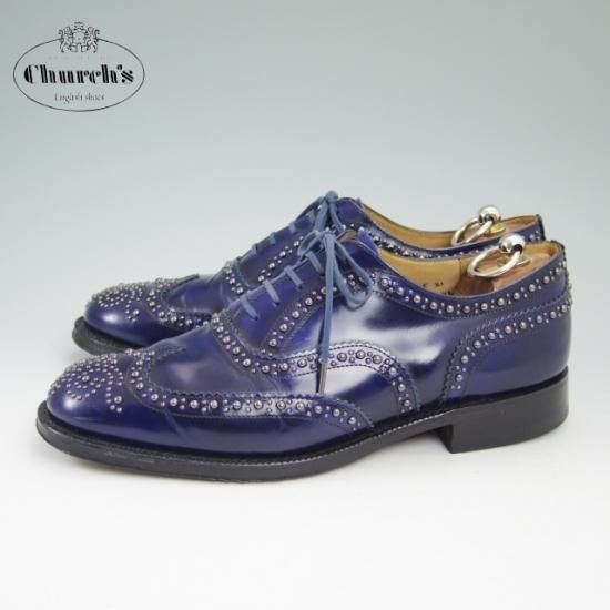 極美品★チャーチ 75F/UK7.5【★81ラスト/スタッズ/BURWOOD 2S/バーウッド/ネイビー色/フルブローグ】Church's★a677