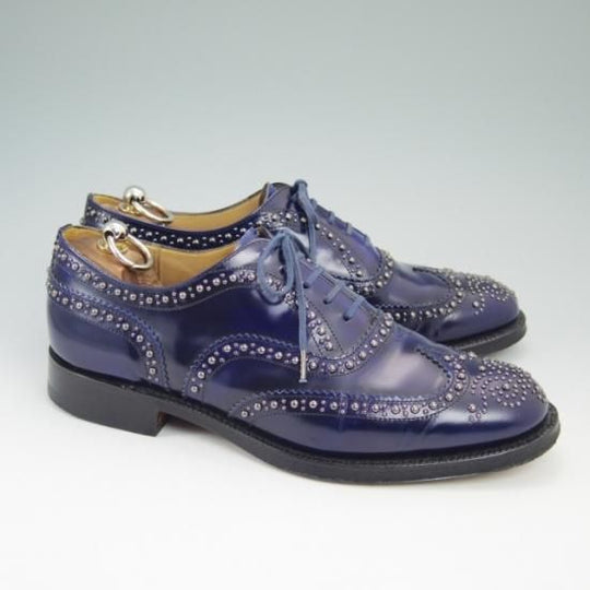 極美品★チャーチ 75F/UK7.5【★81ラスト/スタッズ/BURWOOD 2S/バーウッド/ネイビー色/フルブローグ】Church's★a677