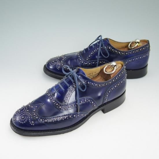 極美品★チャーチ 75F/UK7.5【★81ラスト/スタッズ/BURWOOD 2S/バーウッド/ネイビー色/フルブローグ】Church's★a677