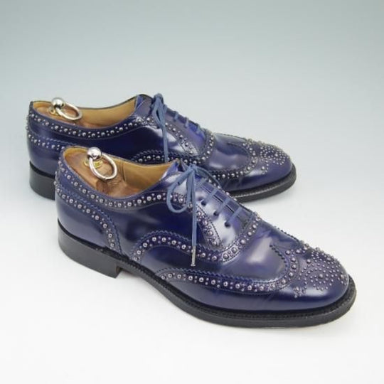 極美品★チャーチ 75F/UK7.5【★81ラスト/スタッズ/BURWOOD 2S/バーウッド/ネイビー色/フルブローグ】Church's★a677