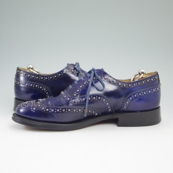 極美品★チャーチ 75F/UK7.5【★81ラスト/スタッズ/BURWOOD 2S/バーウッド/ネイビー色/フルブローグ】Church's★a677